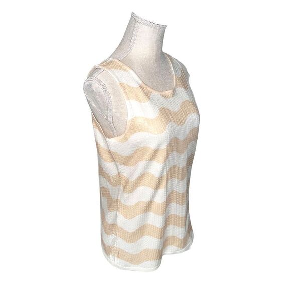 J. McLaughlin Tan Ivory Striped Stretch Georgica Sequin Top - Picture 4 of 13